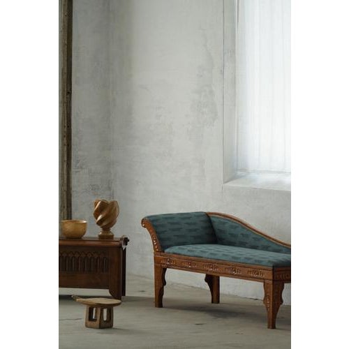 Textile Art Nouveau Danish Chaise Lounge in Oak & Lisa Larson Mikey Upholstery, 1920s For Sale - Image 7 of 18
