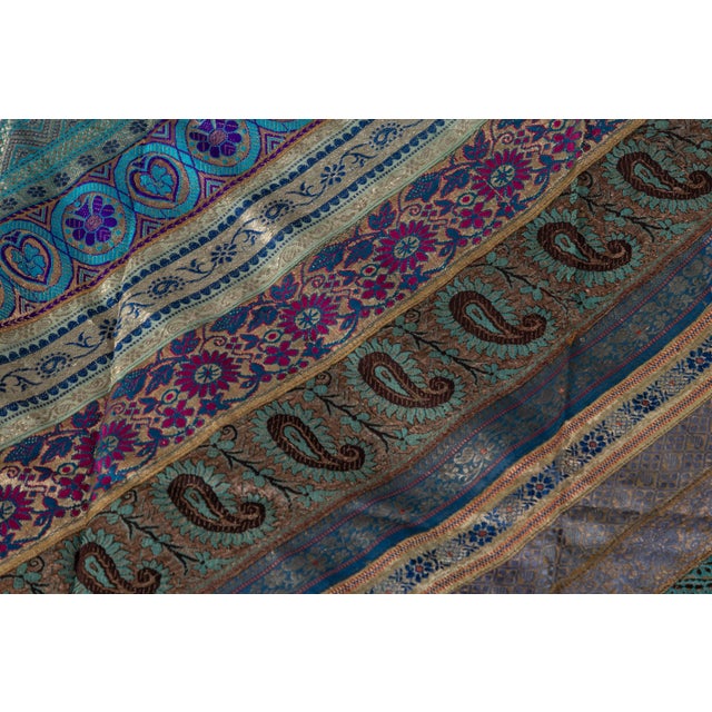 Mid 20th Century Indian Turquoise, Violet & Gold Silk Embroidered Fabric For Sale - Image 11 of 12