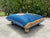 Blue Vintage Floral Upholstered Footstool on Brass Ball Casters For Sale - Image 8 of 13