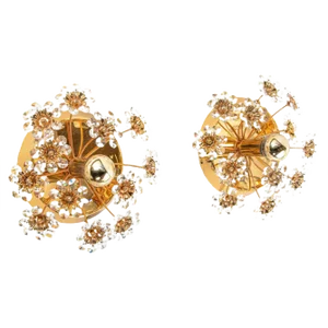 Germany Palwa Flower Wall Sconces in Faceted Crystals & Brass, 1960, Set of 2