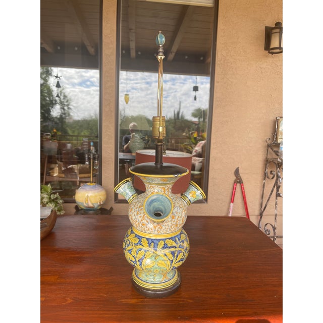 Italian 1970s Italian Cantagalli Majolica Trumpet Vase Lamp For Sale - Image 3 of 7