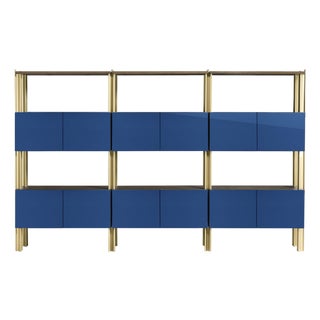 Flexor Blue Polished-Lacquered Wood and Aluminum Bookshelf by Robert Stadler For Sale