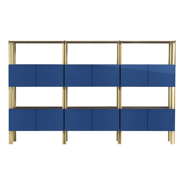 Flexor Blue Polished-Lacquered Wood and Aluminum Bookshelf by Robert Stadler For Sale