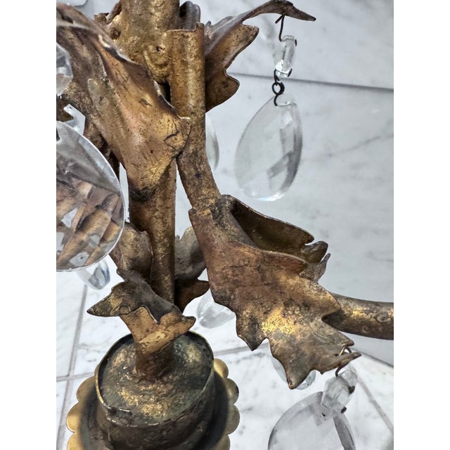 Mid 20th Century Italian Style Gilt Wood and Tole Three Light Candelabra For Sale In Saint Louis - Image 6 of 10