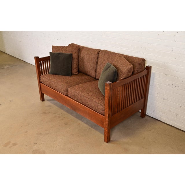 L. & J.G. Stickley, Inc. Stickley Mission Oak Arts & Crafts Spindle Settle Sofa For Sale - Image 4 of 12