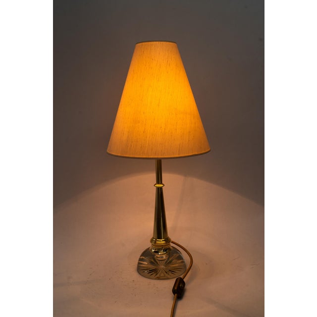 Large Art Deco Glass and Brass Table Lamp with Fabric Shade, Vienna, 1920s For Sale - Image 4 of 15