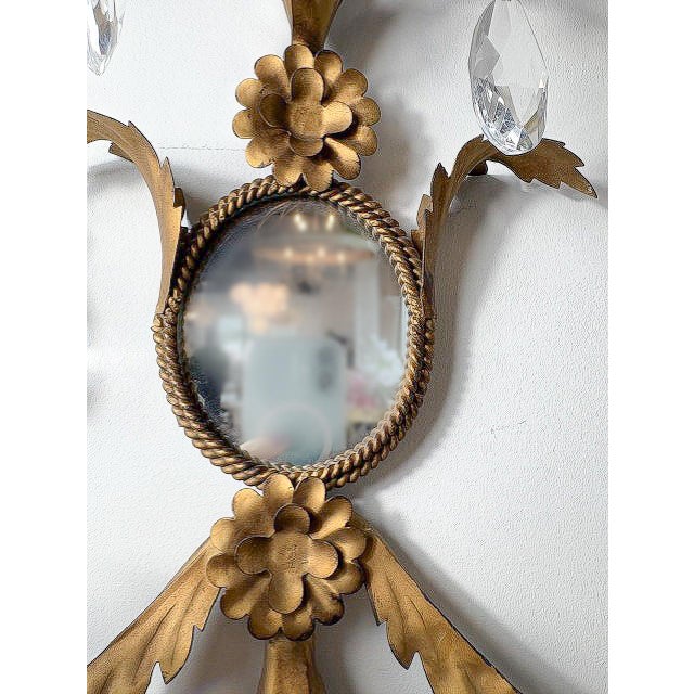 Pair of Vintage Italian Gilt Two Candle Sconces For Sale - Image 4 of 4