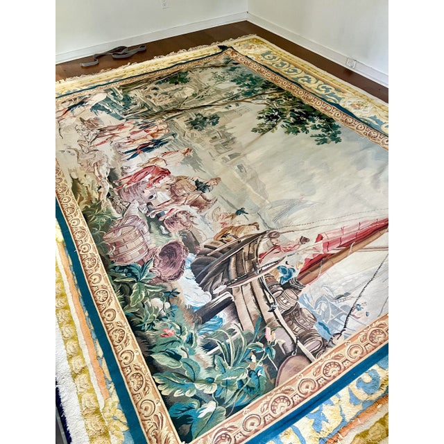 Large Vintage French Hand-Woven Colorful Tapestry For Sale In Nashville - Image 6 of 12