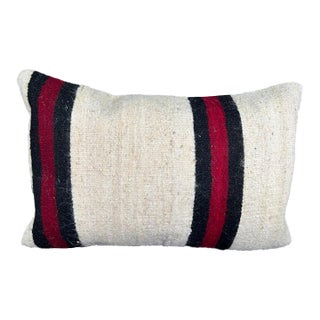 Turkish Hemp Pillow Cushion Natural Beige Red Pillow Cushion Cover 16" x 24" For Sale