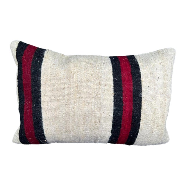 Turkish Hemp Pillow Cushion Natural Beige Red Pillow Cushion Cover 16" x 24" For Sale