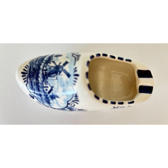 Mid-Century Modern Vintage Delft Blue Ceramic Clog Ashtray, Hand-Painted Windmill Motif, Holland For Sale - Image 3 of 7