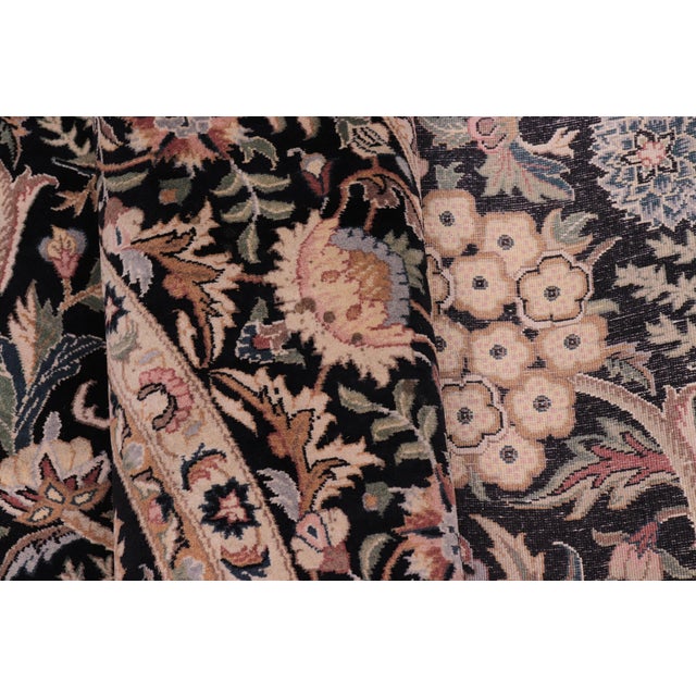 Black Shabby Chic Floral 1990's Pak-Persian Black/Black Wool Round Rug - 8'1'' X 8'5'' For Sale - Image 8 of 9
