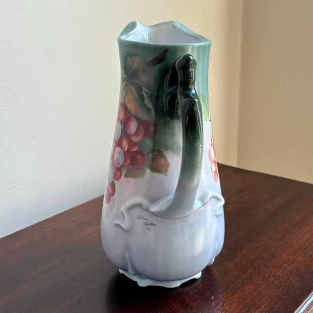 Limoges-Style Hand Painted Porcelain Pitcher For Sale - Image 11 of 12
