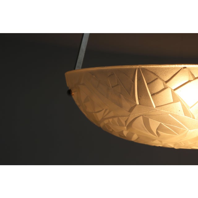 Brown Vintage French Art Deco Geometric Pendant Light by Jean Noverdy, 1930 For Sale - Image 8 of 11