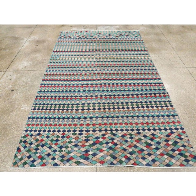 Mid 20th Century Galerie Shabab Collection Mid-20th Century Handmade Turkish Accent Rug in Teal and Turquoise For Sale - Image 5 of 10