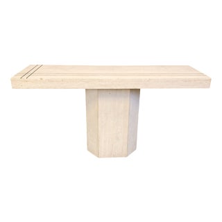 Vintage Travertine and Brass Console Table attributed to Roche Bobois, 1970s For Sale