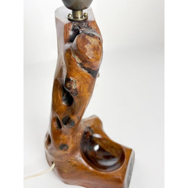 Brutalist Olive Wood Table Lamp, France, 1960s For Sale - Image 6 of 13