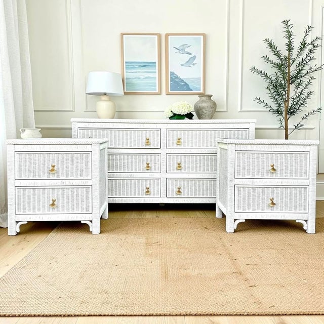 1980s 1980s Lexington Henry Link Wicker Coastal Bedroom Set | Dresser, Mirror & Nightstands For Sale - Image 5 of 14