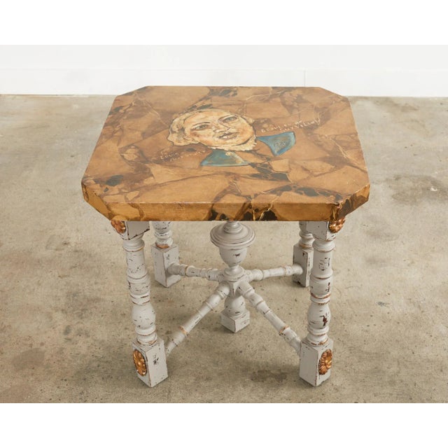 French Louis XIV Style Center Table Painted by Artist Ira Yeager For Sale - Image 3 of 13