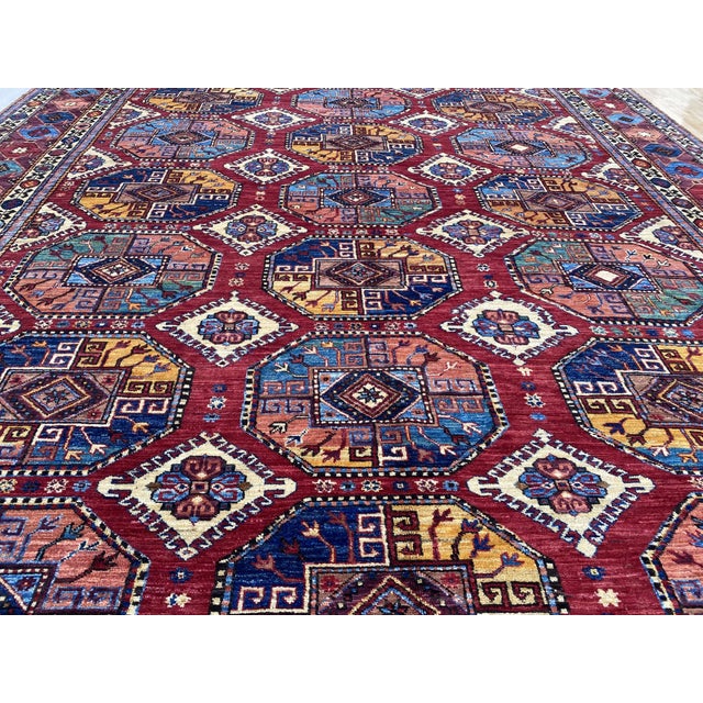 Kazak Rug 8'9" X 12'5" Red Wool Tribal Geometric Hand-Knotted Oriental Carpet For Sale - Image 15 of 15