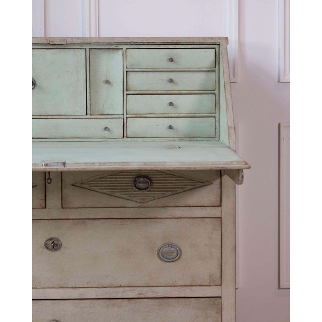 Swedish Gustavian Slant-Front Secretary in Original Cream Paint, 19th Century For Sale - Image 11 of 15