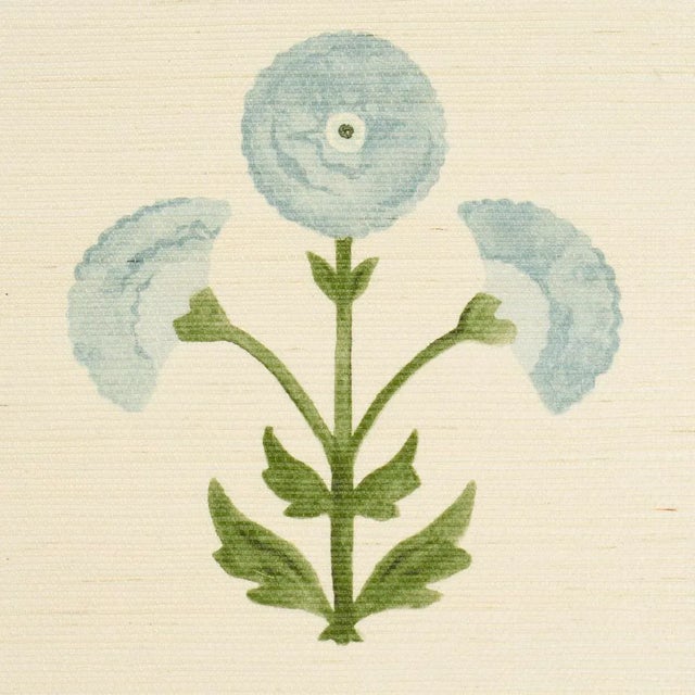 Contemporary Schumacher Saranda Flower Sisal Wallpaper In Sky For Sale - Image 3 of 4