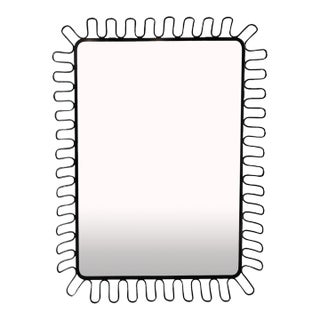 1980s Postmodern French Insp Lacquered Spiral Framed Danish Metal Wall Mirror For Sale