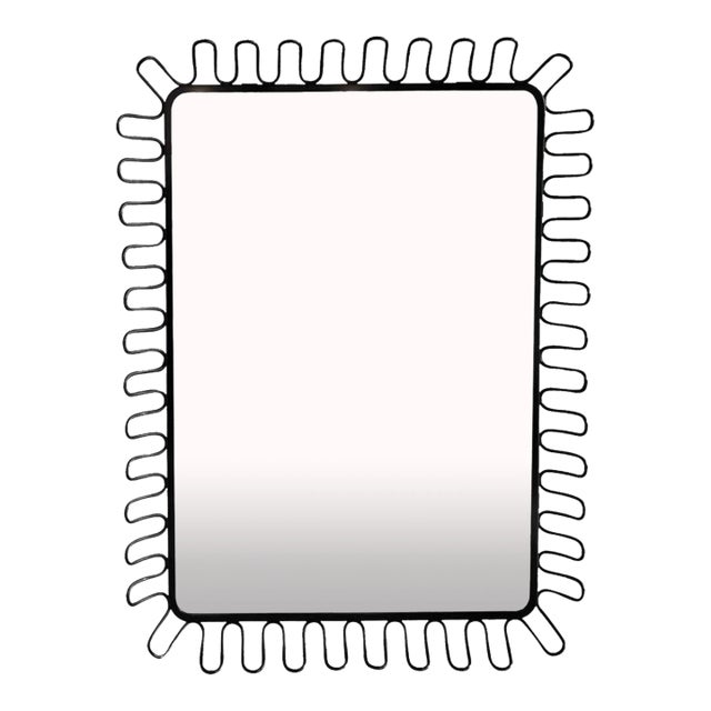 1980s Postmodern French Insp Lacquered Spiral Framed Danish Metal Wall Mirror For Sale