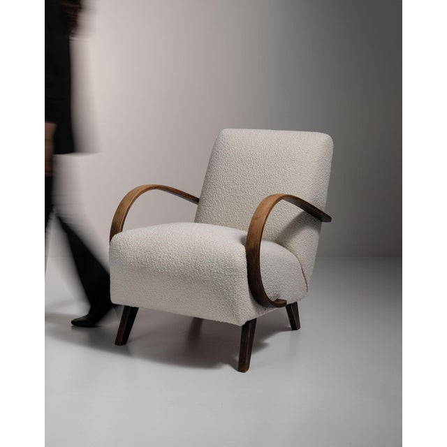 Mid 20th Century 20th Century Czech Republic Warm Ivory Boucle Curved-Arm Lounge Chair For Sale - Image 5 of 11