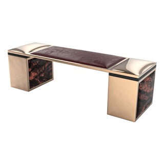 "Incurvato" Bench With Bronze and Burl Walnut, Hand Made For Sale