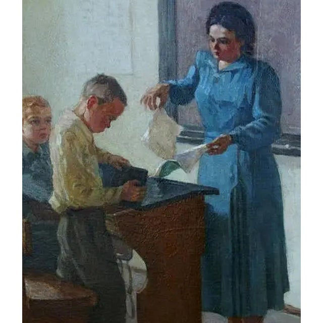 Children Oil Painting, Socialist Realism, 1953 For Sale - Image 4 of 6