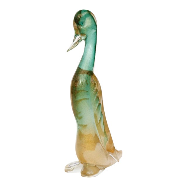 1970s Murano Glass Gold Leaf Duck Sculpture For Sale