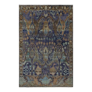 Rug & Kilim’s Oushak-Style Rug in Indigo, Brown and Brown Floral Patterns For Sale