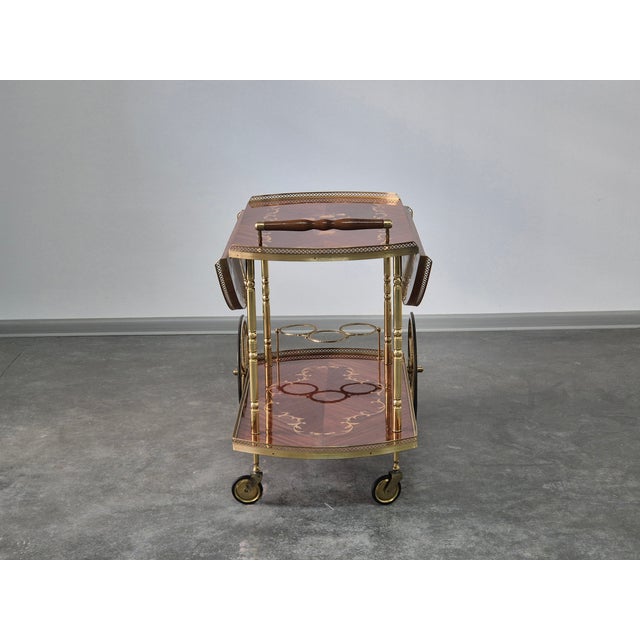 Serving Drink Bar Cart Trolley with Side Flaps in Marquetry Inlays, 1970s For Sale - Image 11 of 18