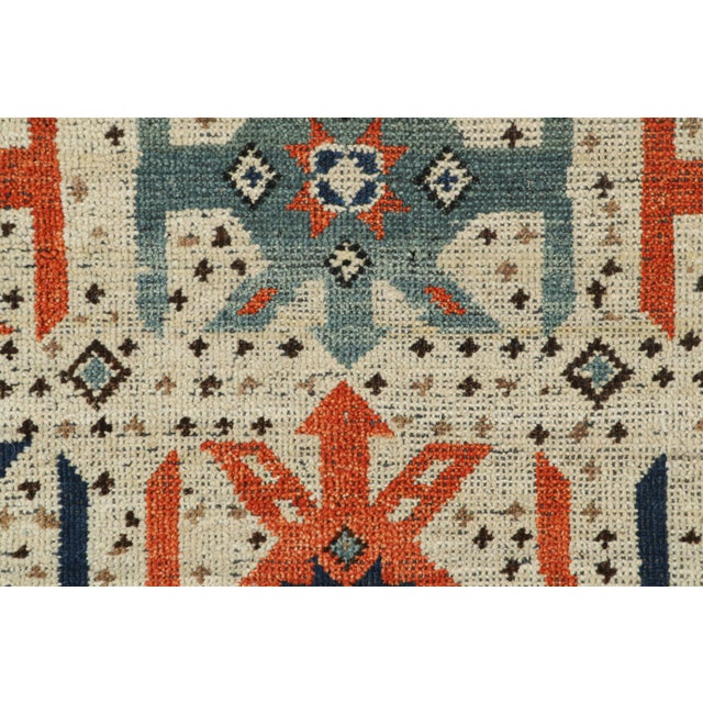 Traditional Rug & Kilim’s Tribal Custom Rug Sample With Orange and Blue Geometric Patterns For Sale - Image 3 of 3