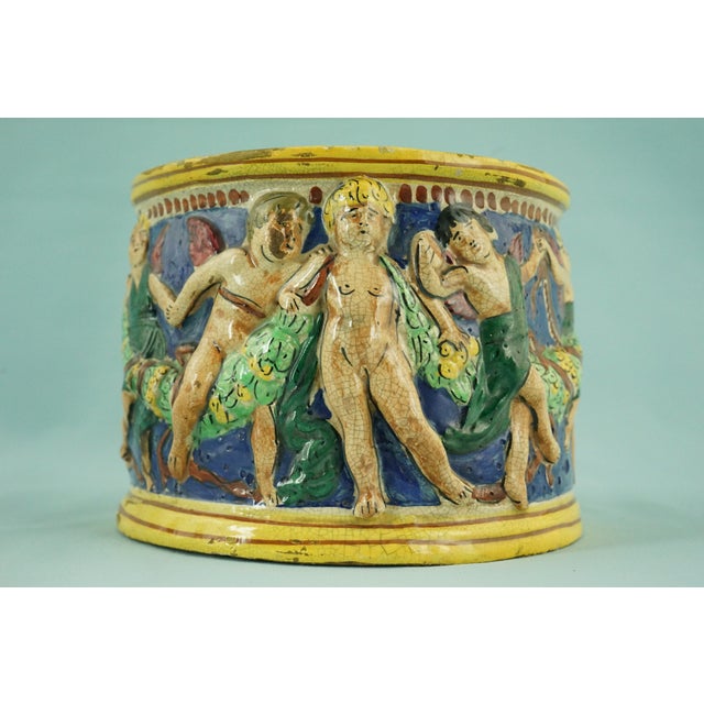 Ceramic Cachepot Vase with Cherubs and Angels in Bas-Relief from Fiam Civita Castellana Rome, Italy, 1920s For Sale - Image 16 of 18