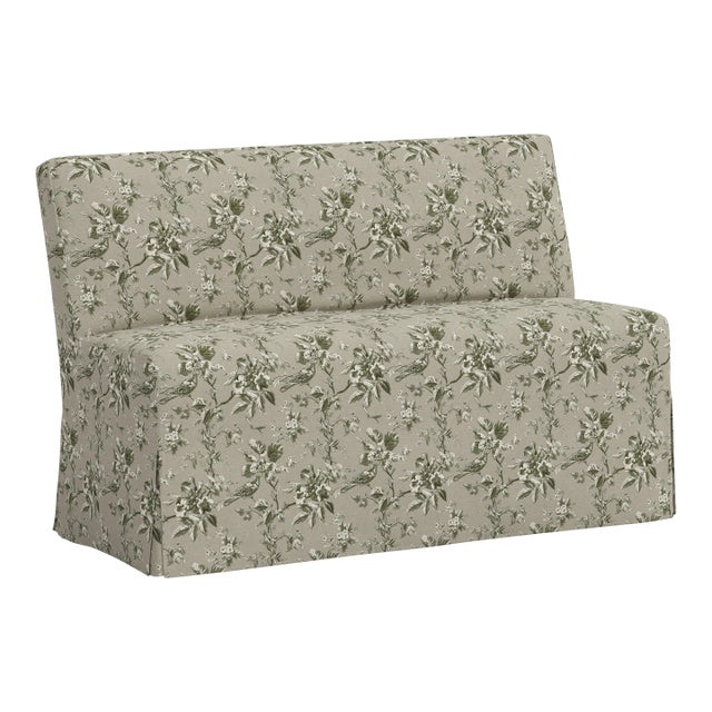 Stoffer Home x Cloth & Company Lindy Slipcover Dining Banquette in Michigan Bird Toile Olive For Sale