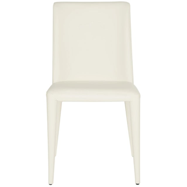 Modern elegance defines the clean-cut lines of this set of two white side chairs combining the tactile quality of leather...