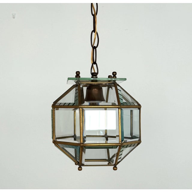 Italian Brass and Cut Glass Pendant Lamp, 1960s For Sale - Image 4 of 14