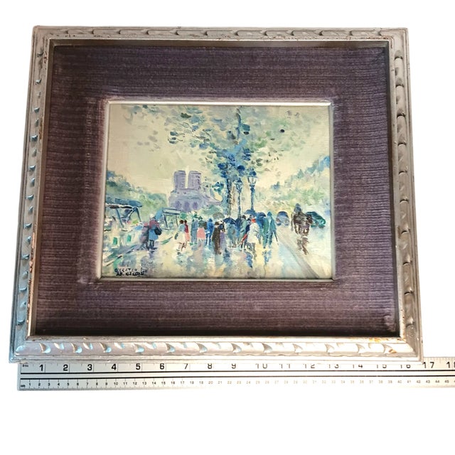 VTG Street Scene #1 Impressonist Painting Purple Velvet Matt Silver Frame 1978 For Sale In Austin - Image 6 of 18