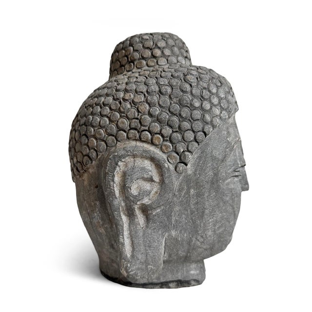 Asian Vintage Asian Stone Buddha Head For Sale - Image 3 of 4