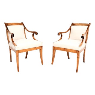Antique Biedermeier Swedish Satin Birch Armchairs, 1860s, Set of 2 For Sale