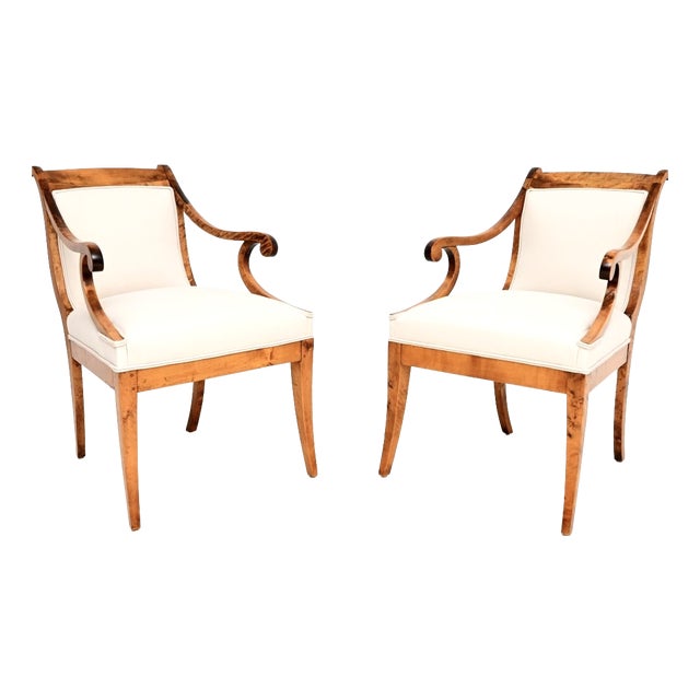 Antique Biedermeier Swedish Satin Birch Armchairs, 1860s, Set of 2 For Sale