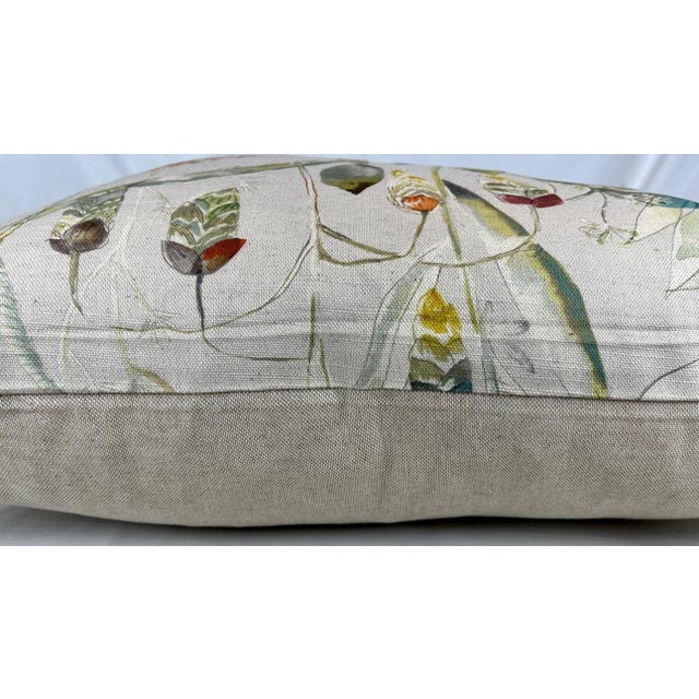 Cream 20" Square Decorative Throw Pillow Decorated With a Brilliant Orange Floral and Foliage Watercolor-Like Printed Pattern - Made in the U K For Sale - Image 8 of 10