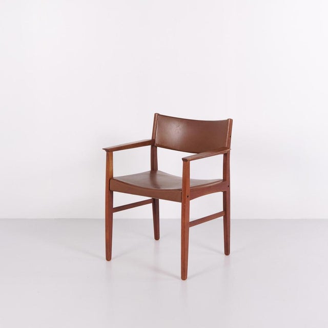 Vintage Danish Armchair in Teak and Brown Leather, 1960s For Sale - Image 9 of 11
