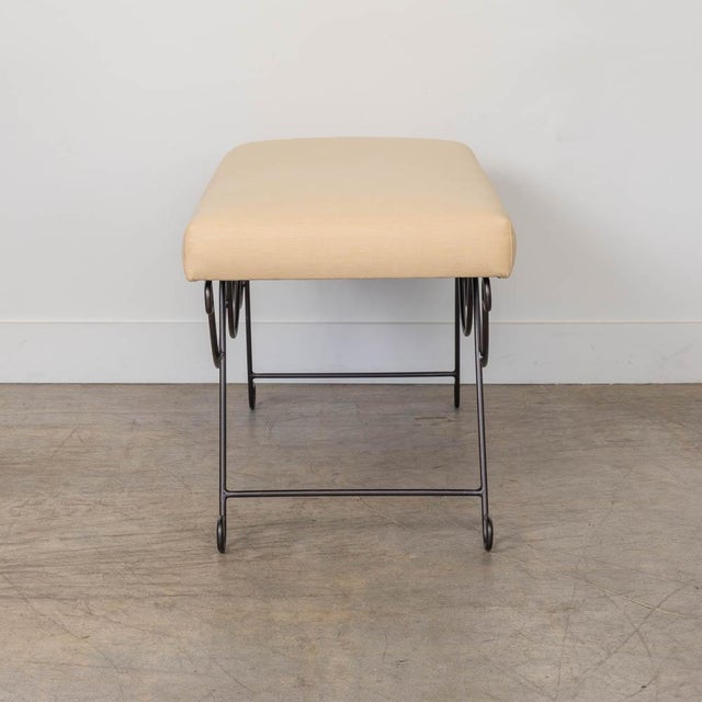 Panoplie Iron Double Loop Bench, Yellow Linen For Sale - Image 9 of 13