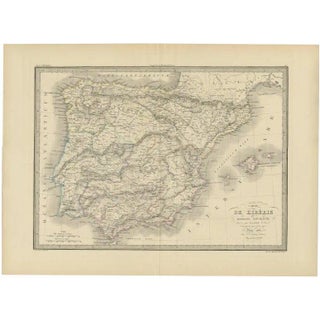 Antique Map of Iberia or the Iberian Peninsula with Portugal and Spain, 1842 For Sale