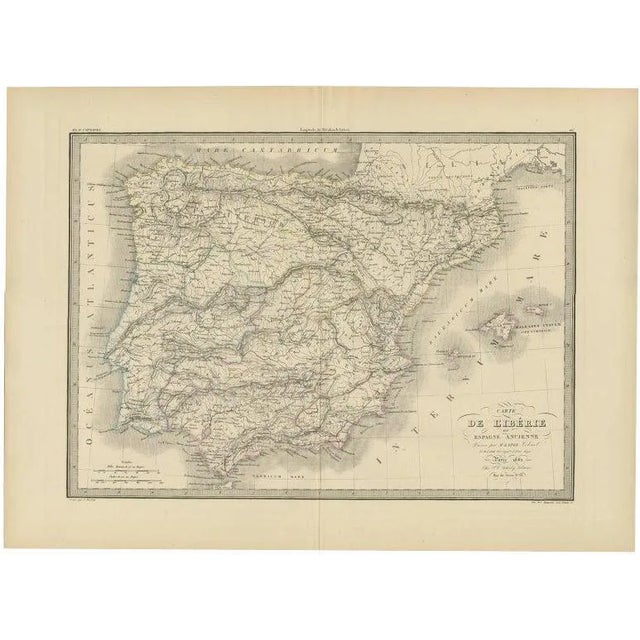 Antique Map of Iberia or the Iberian Peninsula with Portugal and Spain, 1842 For Sale