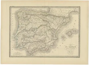 Antique Map of Iberia or the Iberian Peninsula with Portugal and Spain, 1842