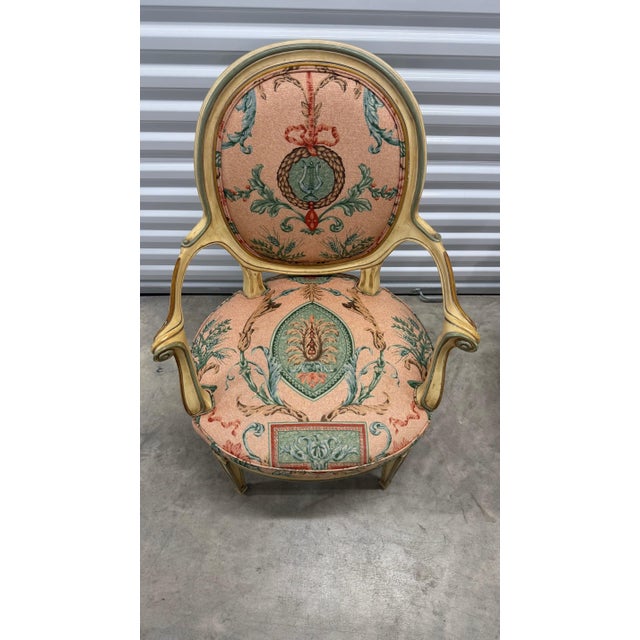 Pair of Vintage Karges Louis XVI Style Armchairs – Hand-Painted Frames For Sale In Miami - Image 6 of 12
